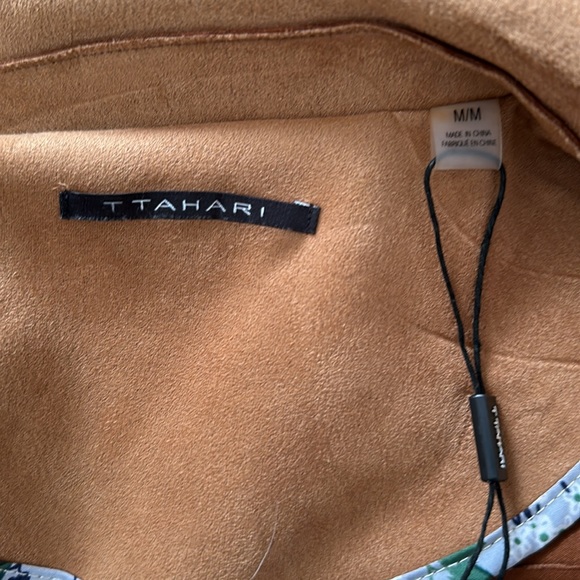 Tahari Faux Leather Moto Jacket Size M Camel Tobacco Brown Suede Open Front NEW - Picture 10 of 13